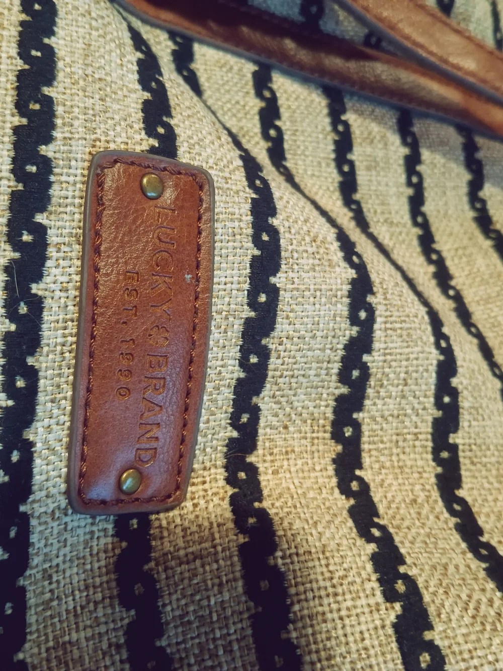 Lucky Brand Drawstring Backpack with Brown Leather Trim